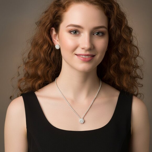 Sparkling Austrian Crystal Necklace Earring Set  Perfect for Weddings Proms Gift - Picture 1 of 7